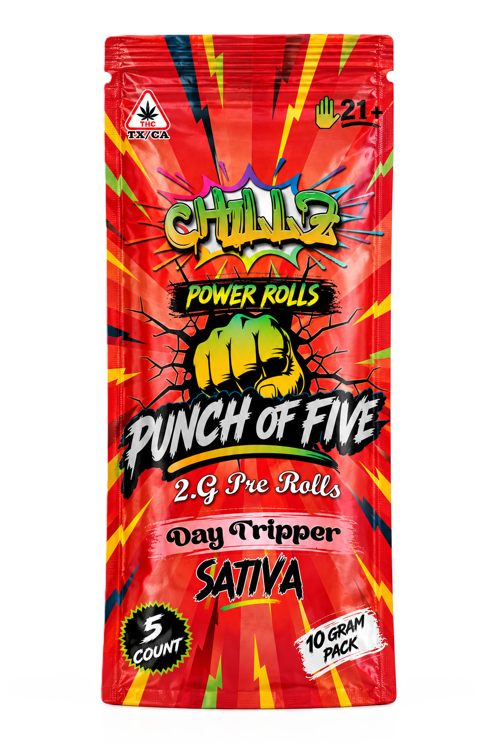 Chillz 2 Gram Punch of Five CBD + CBG Hemp Derived PreRolls Sativa